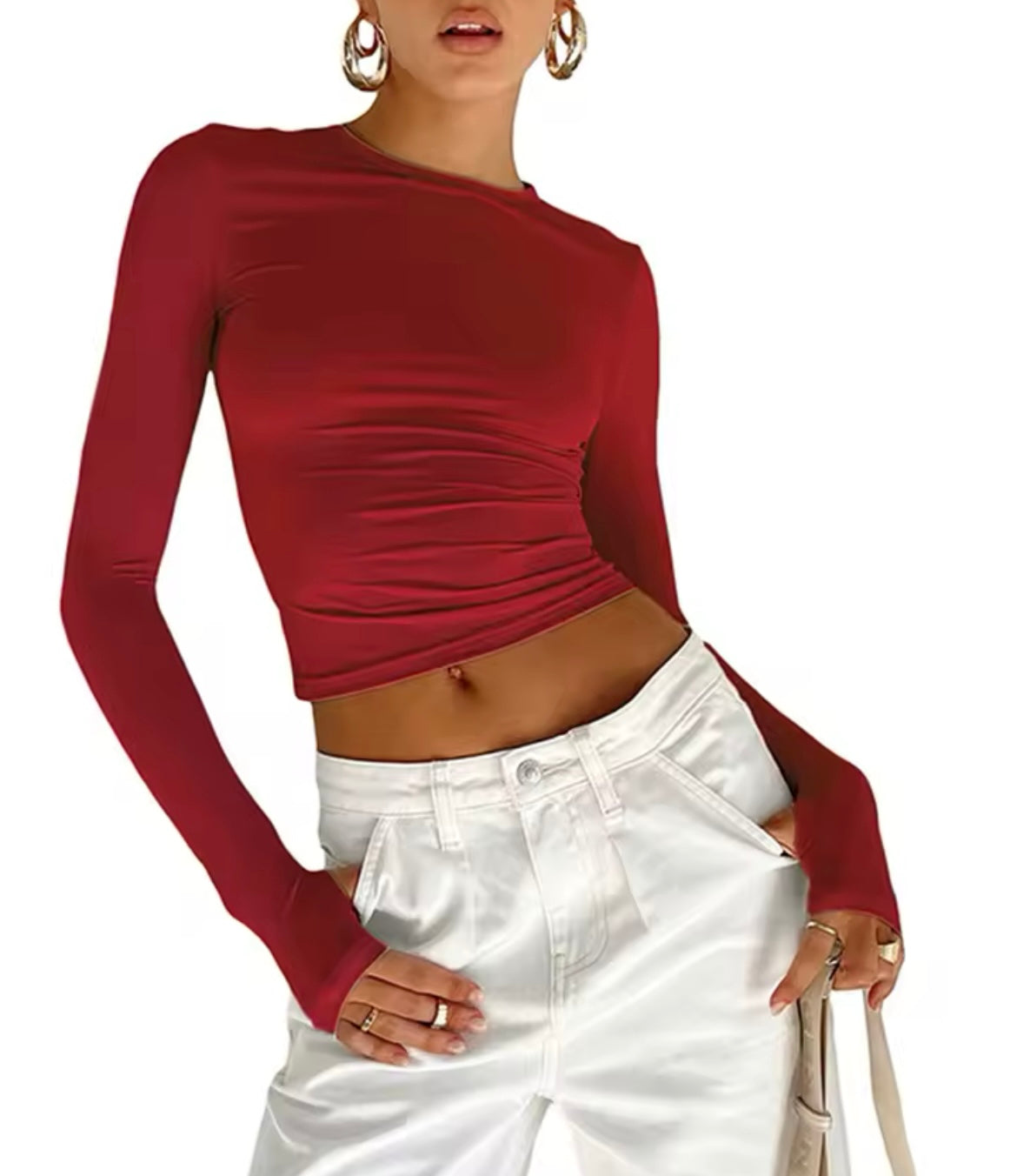 Plain long-sleeve crop top