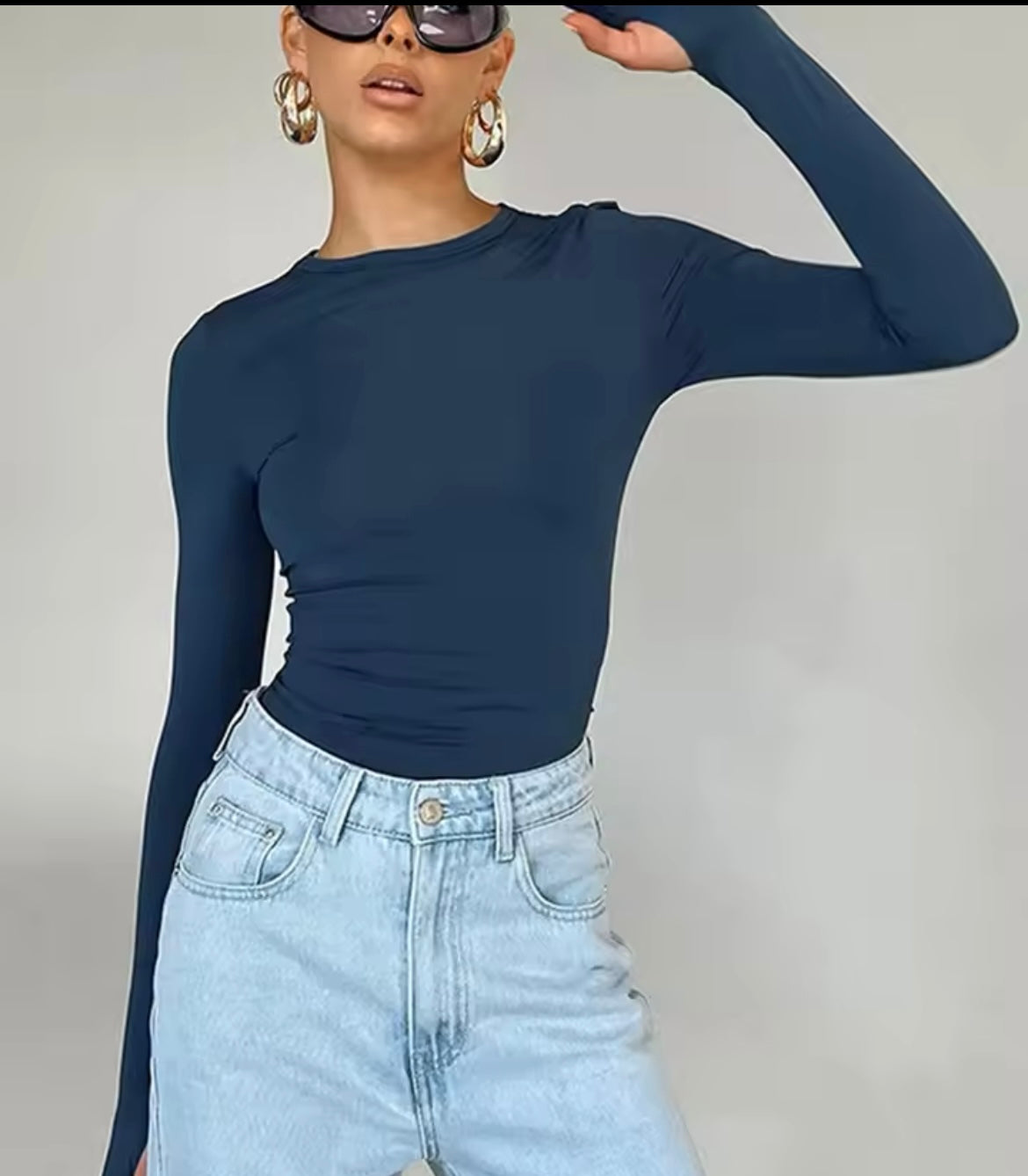 Plain long-sleeve crop top